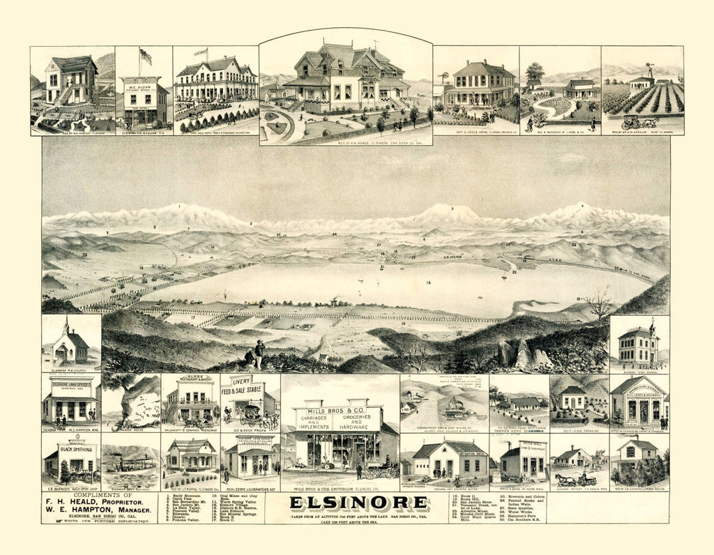 Vintage Map of Elsinore, California 1887