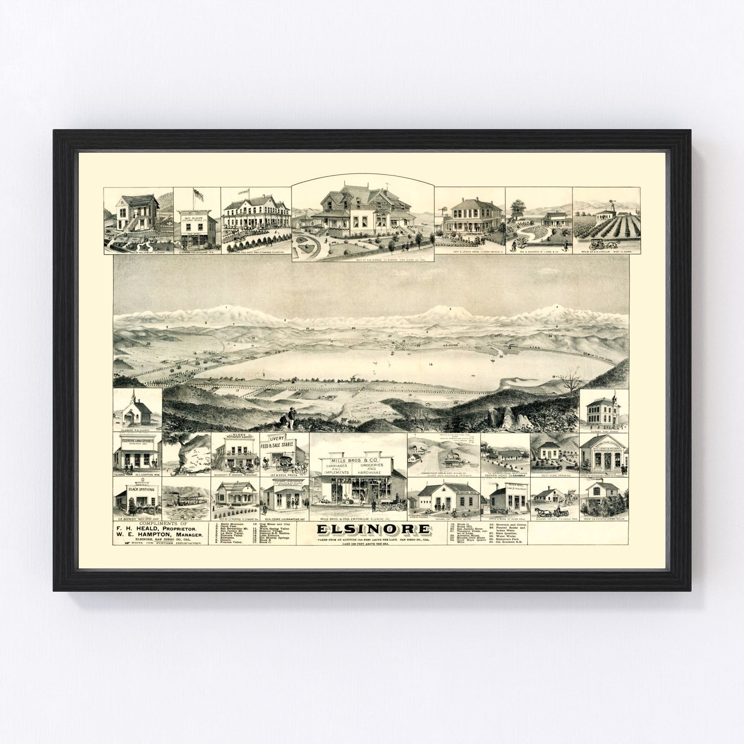 Vintage Map of Elsinore, California 1887