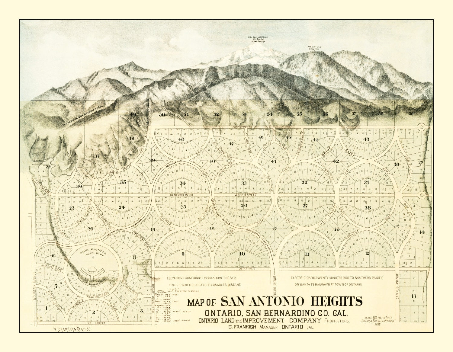 Vintage Map of San Antonio Heights, California 1887