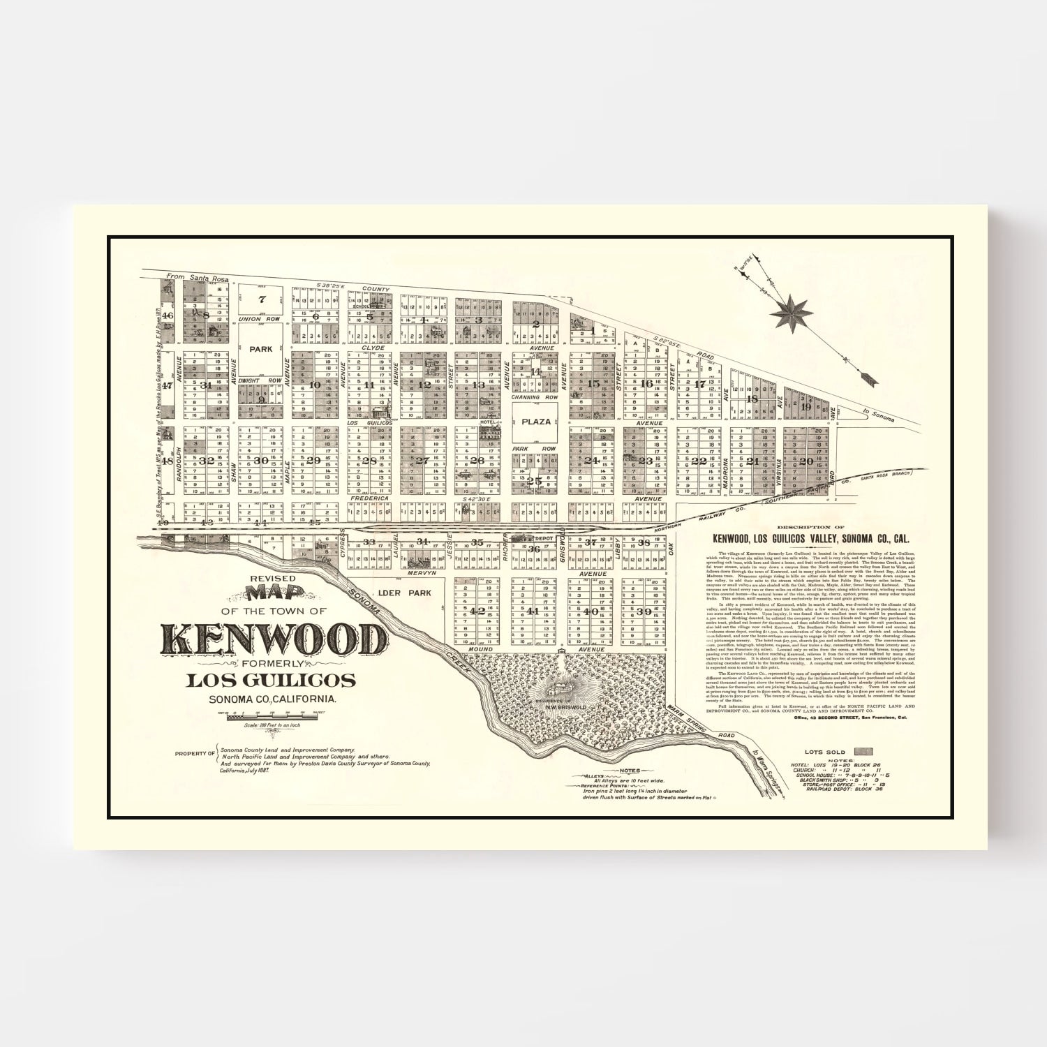 Vintage Map of Kenwood, California 1887