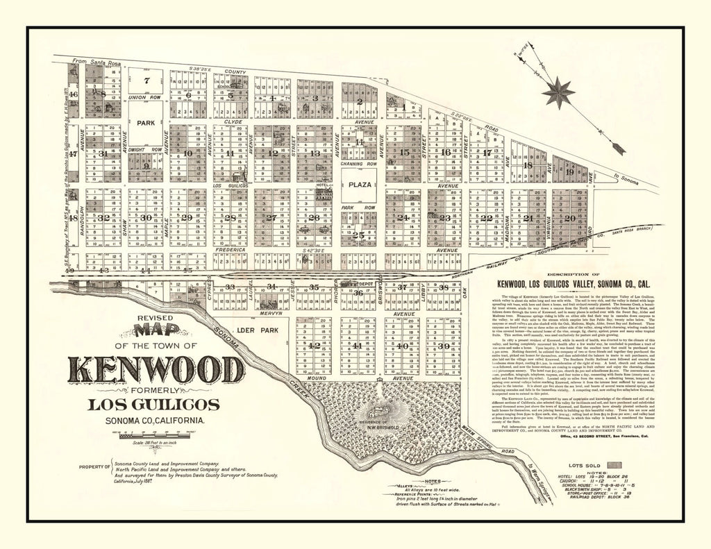 Vintage Map of Kenwood, California 1887