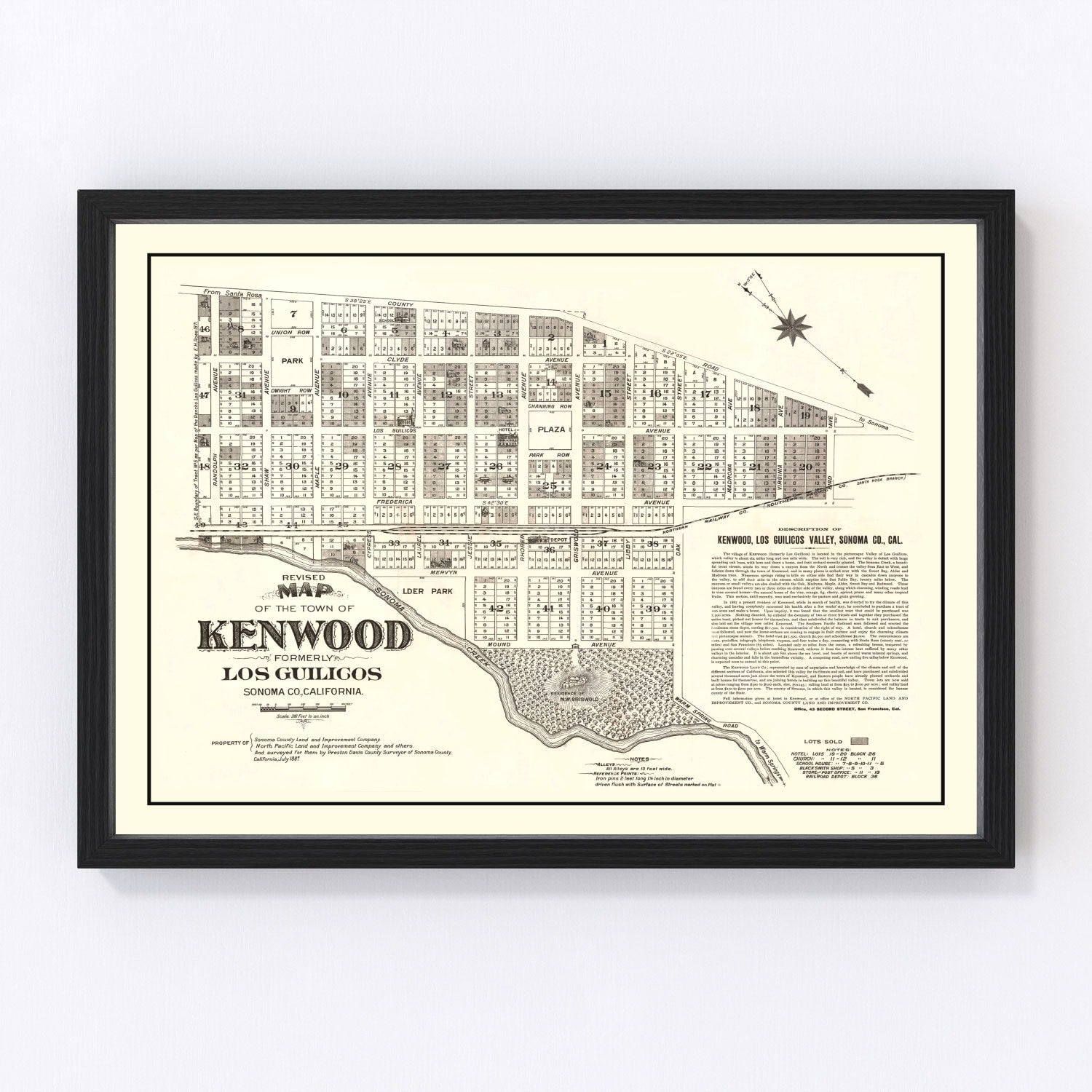 Vintage Map of Kenwood, California 1887