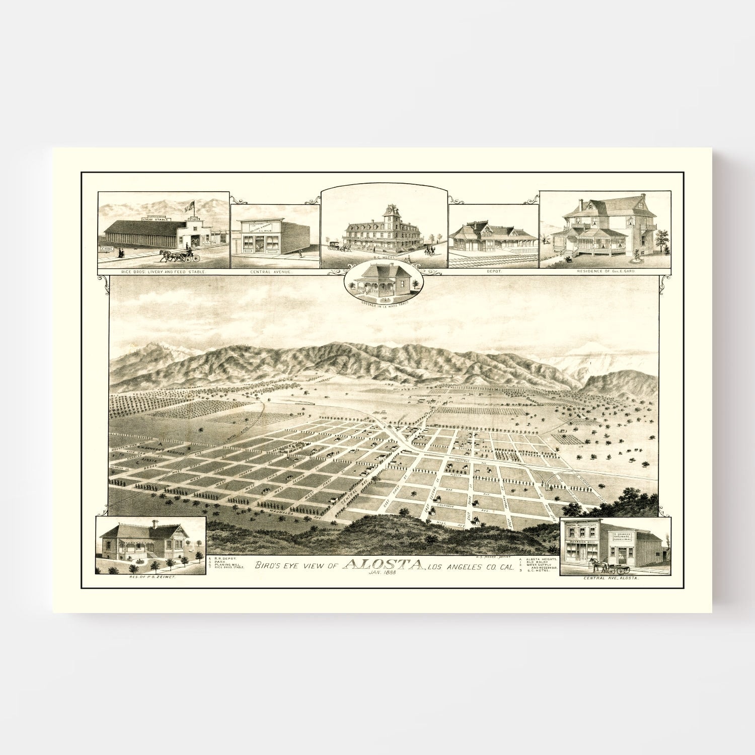 Vintage Map of Alosta, California 1888