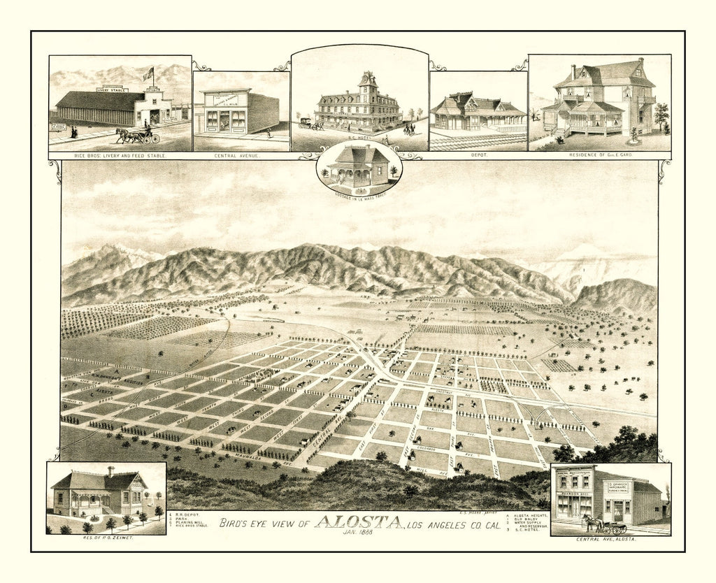 Vintage Map of Alosta, California 1888