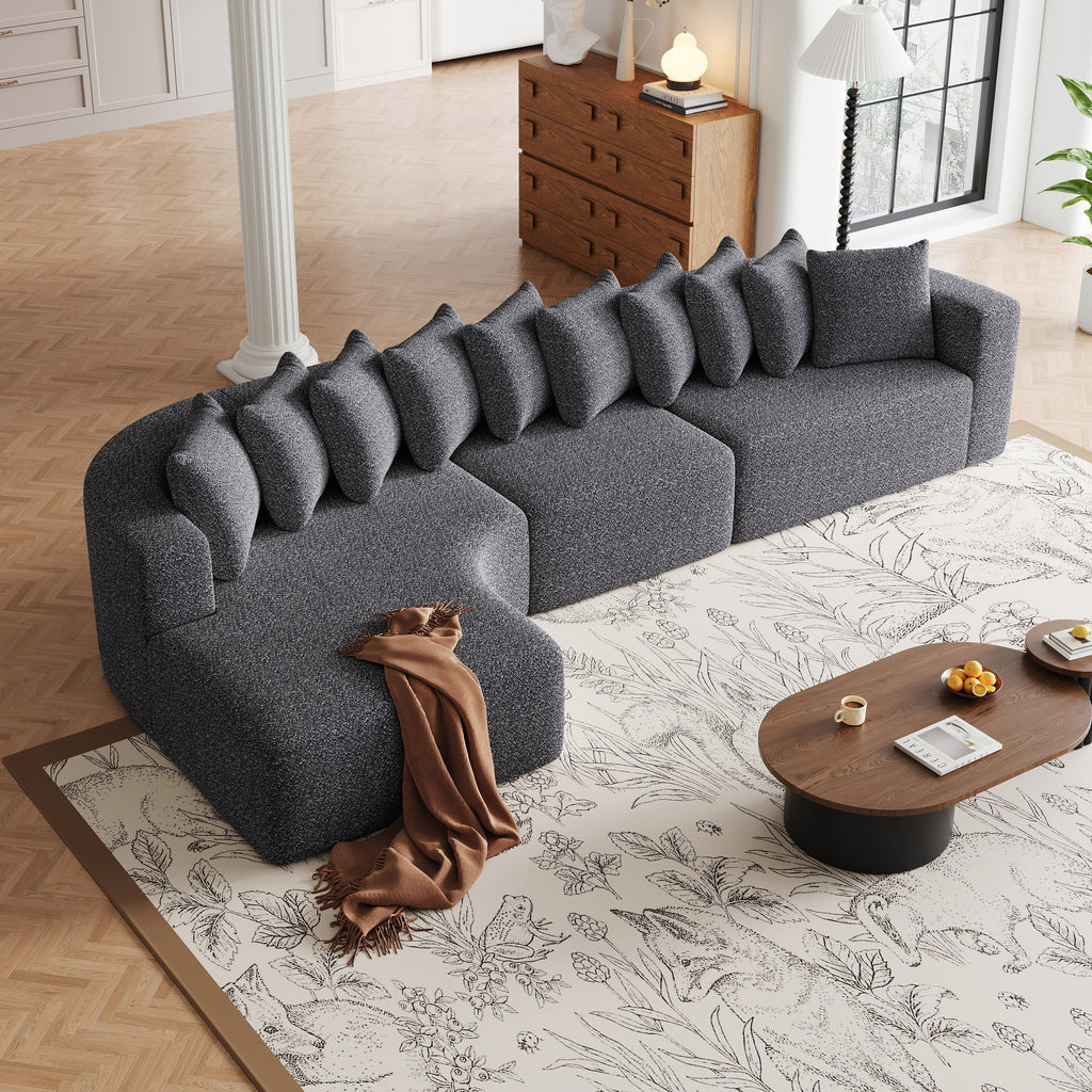 131.1-inch Chenille Sectional Sofa Set, Modern Cloud-Shaped Curved Sofa, Includes 10 Pillows, Living Room Fabric Corner Sofa, L-Shaped Modular Sofa (Left Chaise)