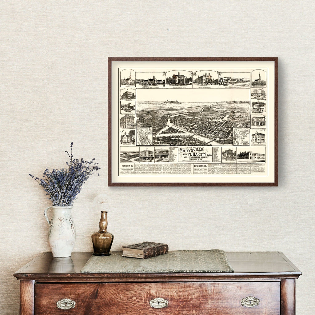Vintage Map of Marysville & Yuba City, California 1888