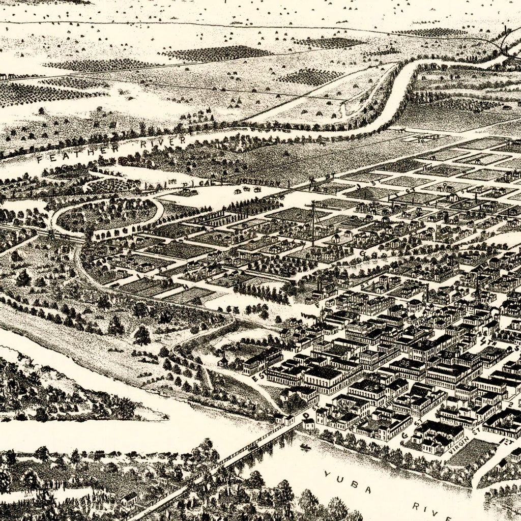 Vintage Map of Marysville & Yuba City, California 1888