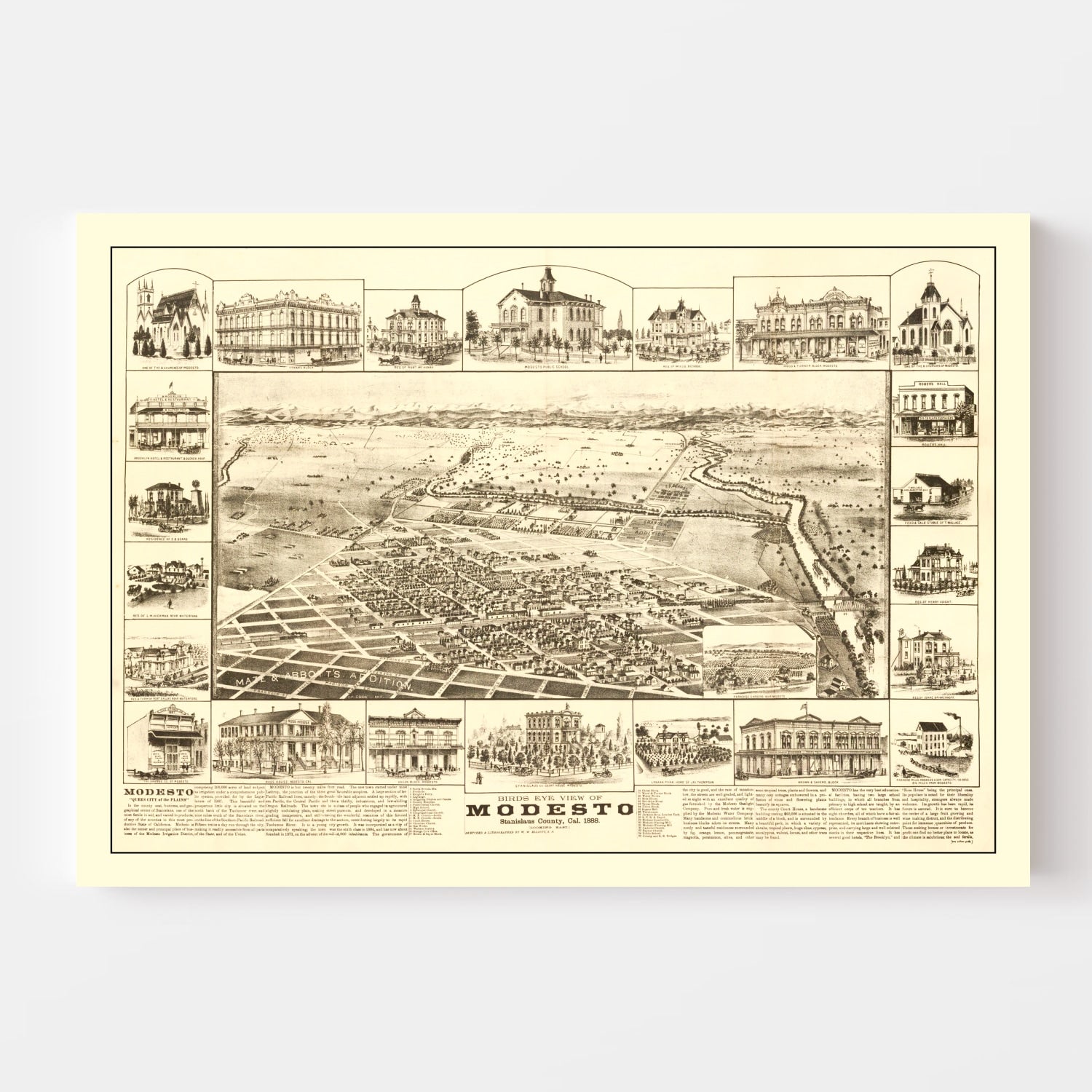 Vintage Map of Modesto, California 1888