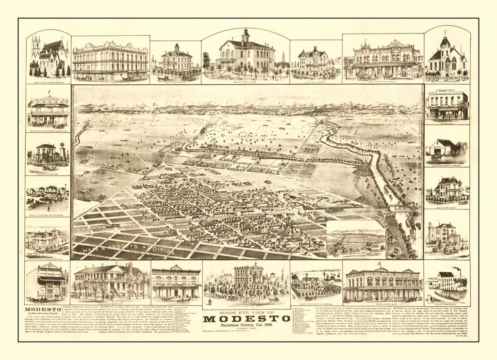 Vintage Map of Modesto, California 1888