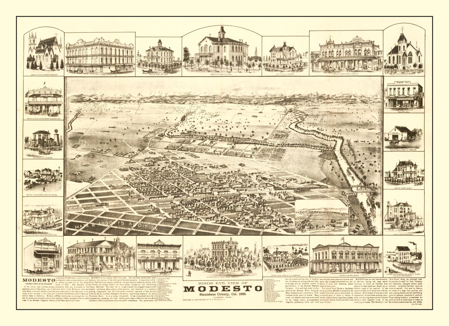 Vintage Map of Modesto, California 1888