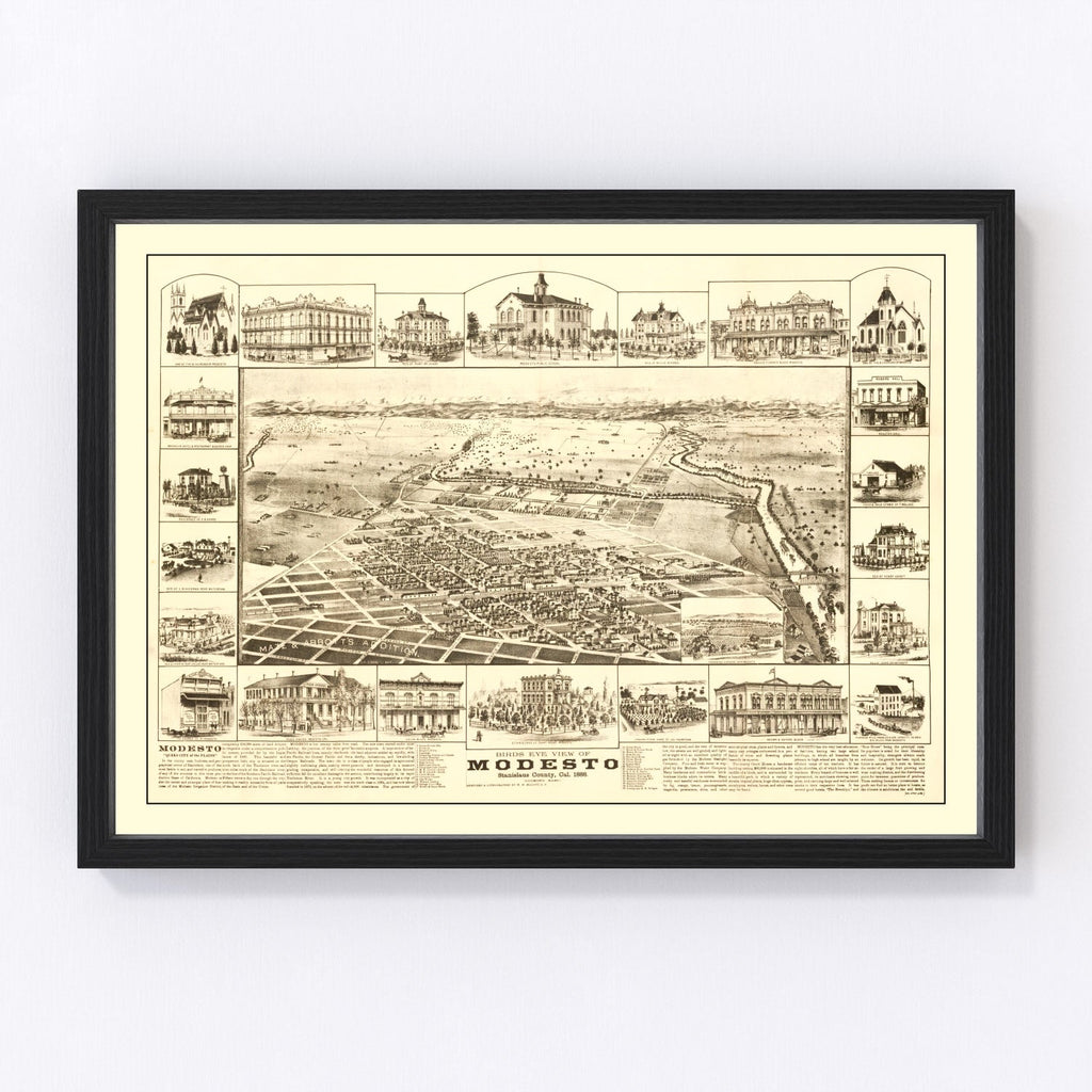 Vintage Map of Modesto, California 1888