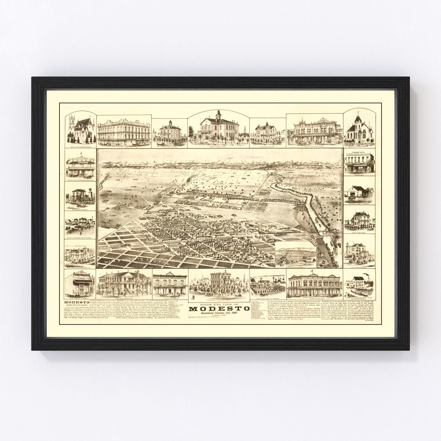 Vintage Map of Modesto, California 1888