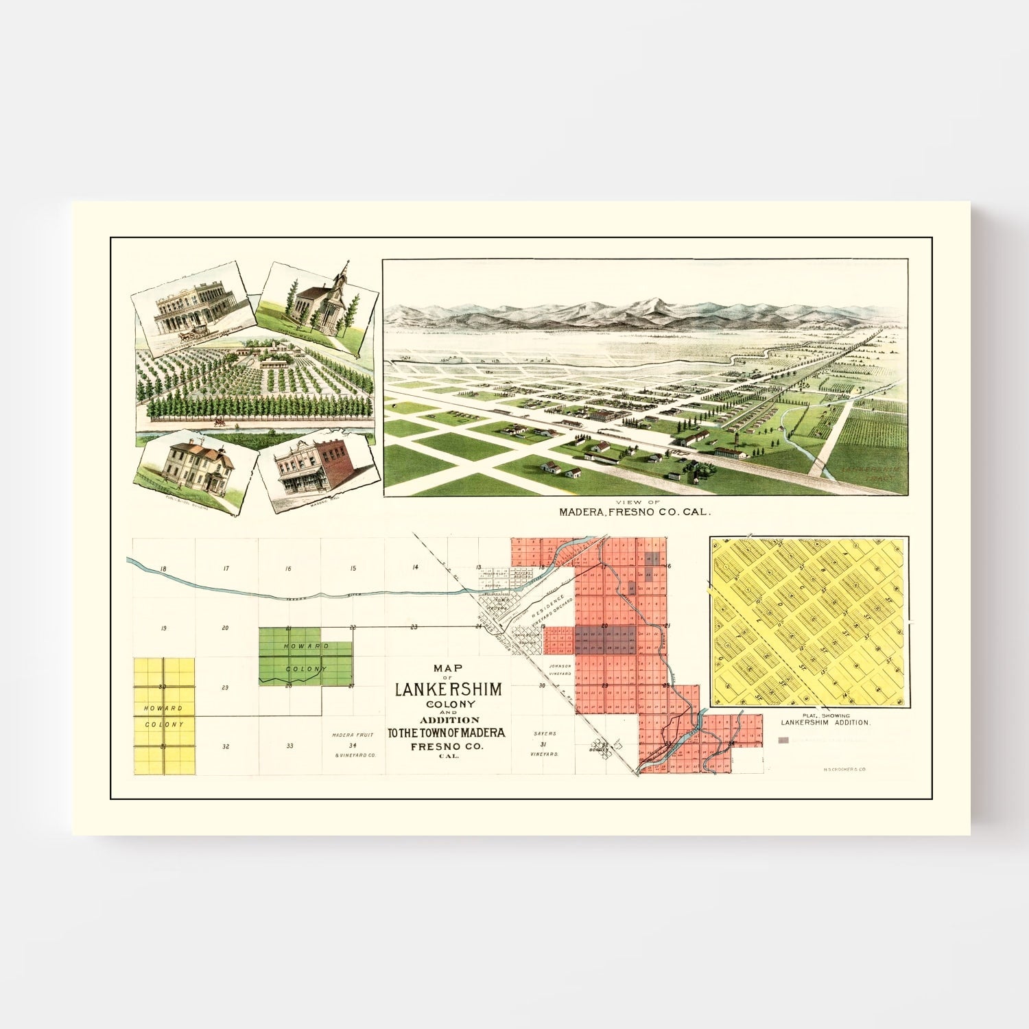 Vintage Map of Madera, California 1889