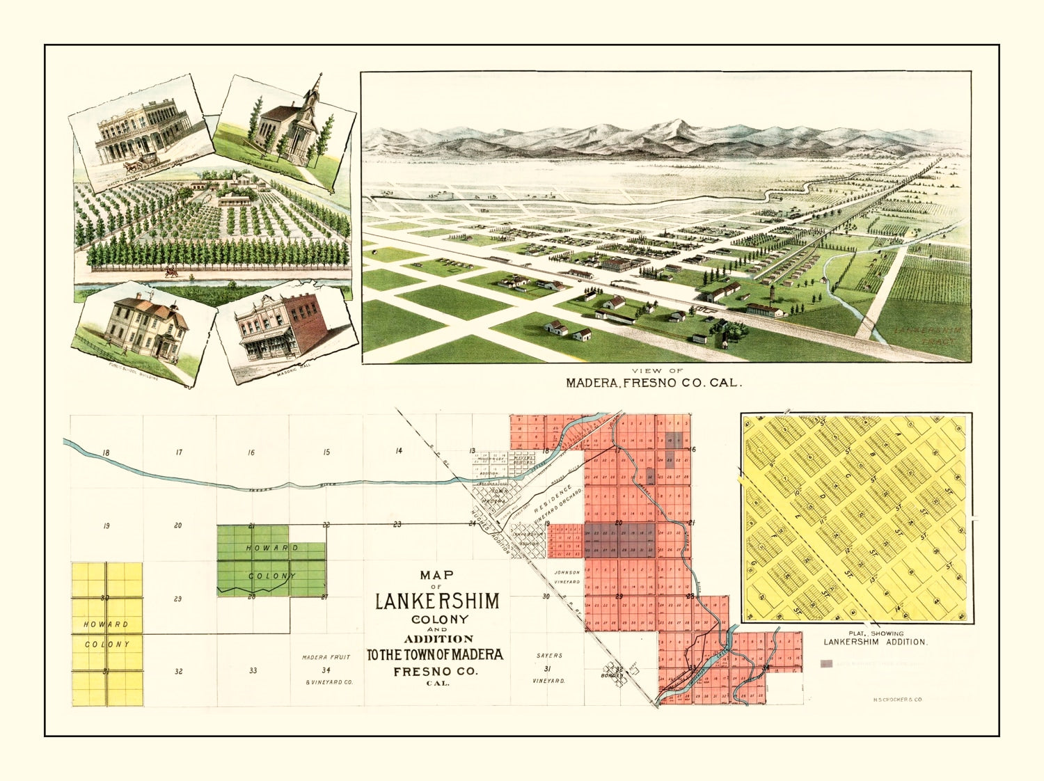 Vintage Map of Madera, California 1889