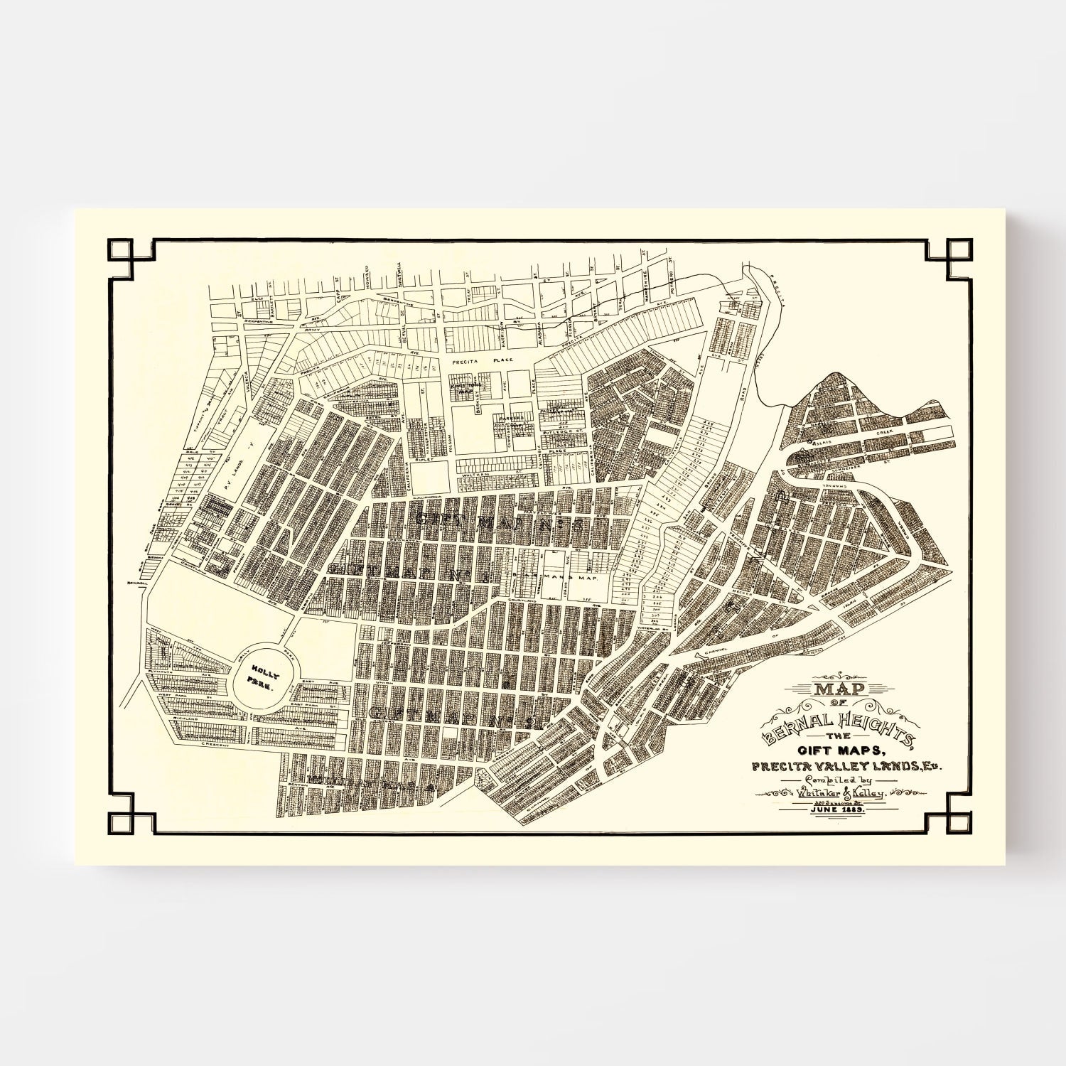 Vintage Map of Bernal Heights, California 1889
