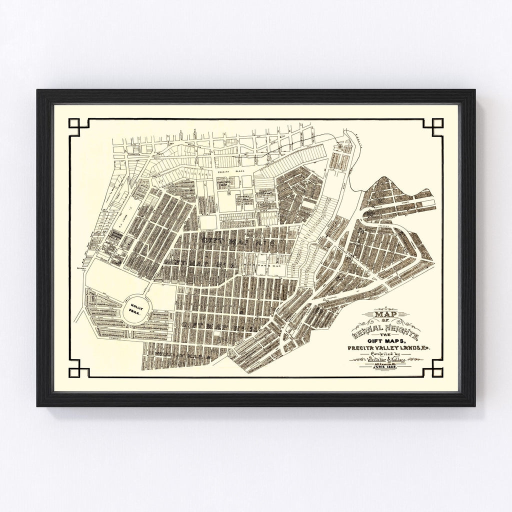 Vintage Map of Bernal Heights, California 1889