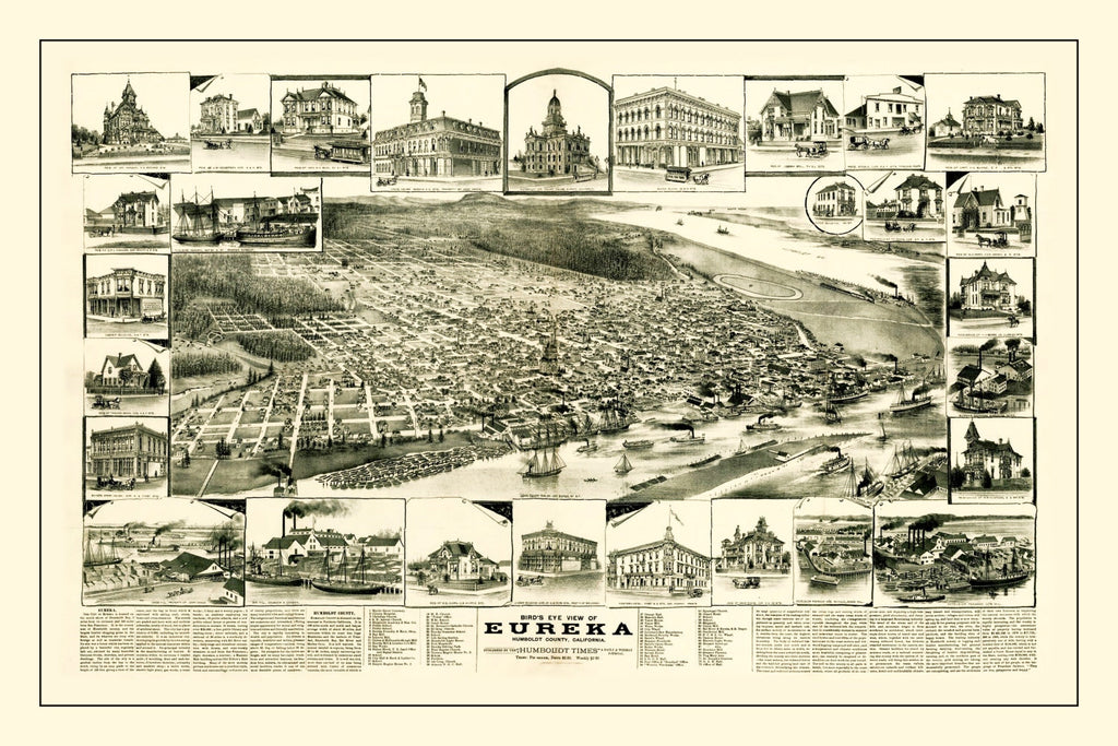 Vintage Map of Eureka, California 1889