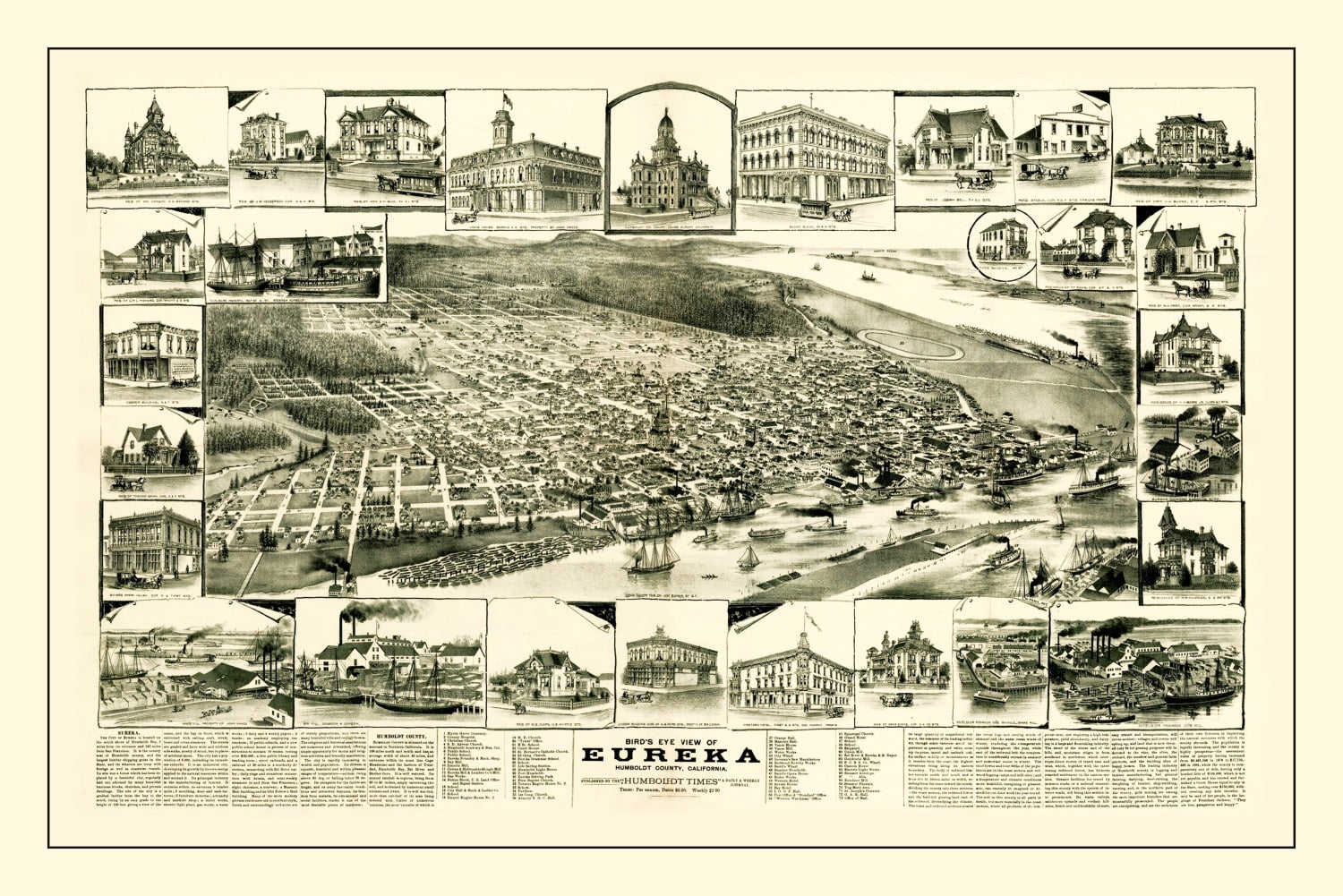 Vintage Map of Eureka, California 1889