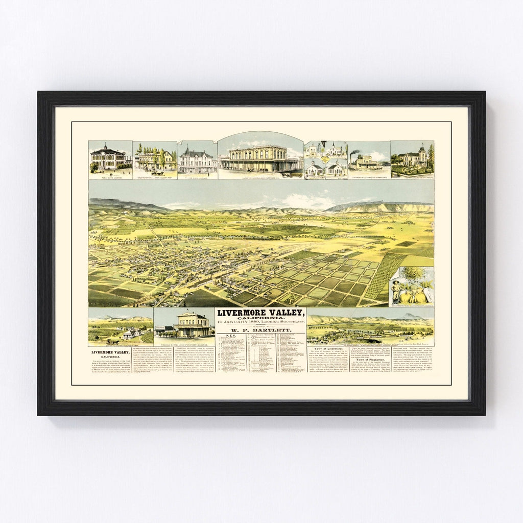 Vintage Map of Livermore Valley, California 1889