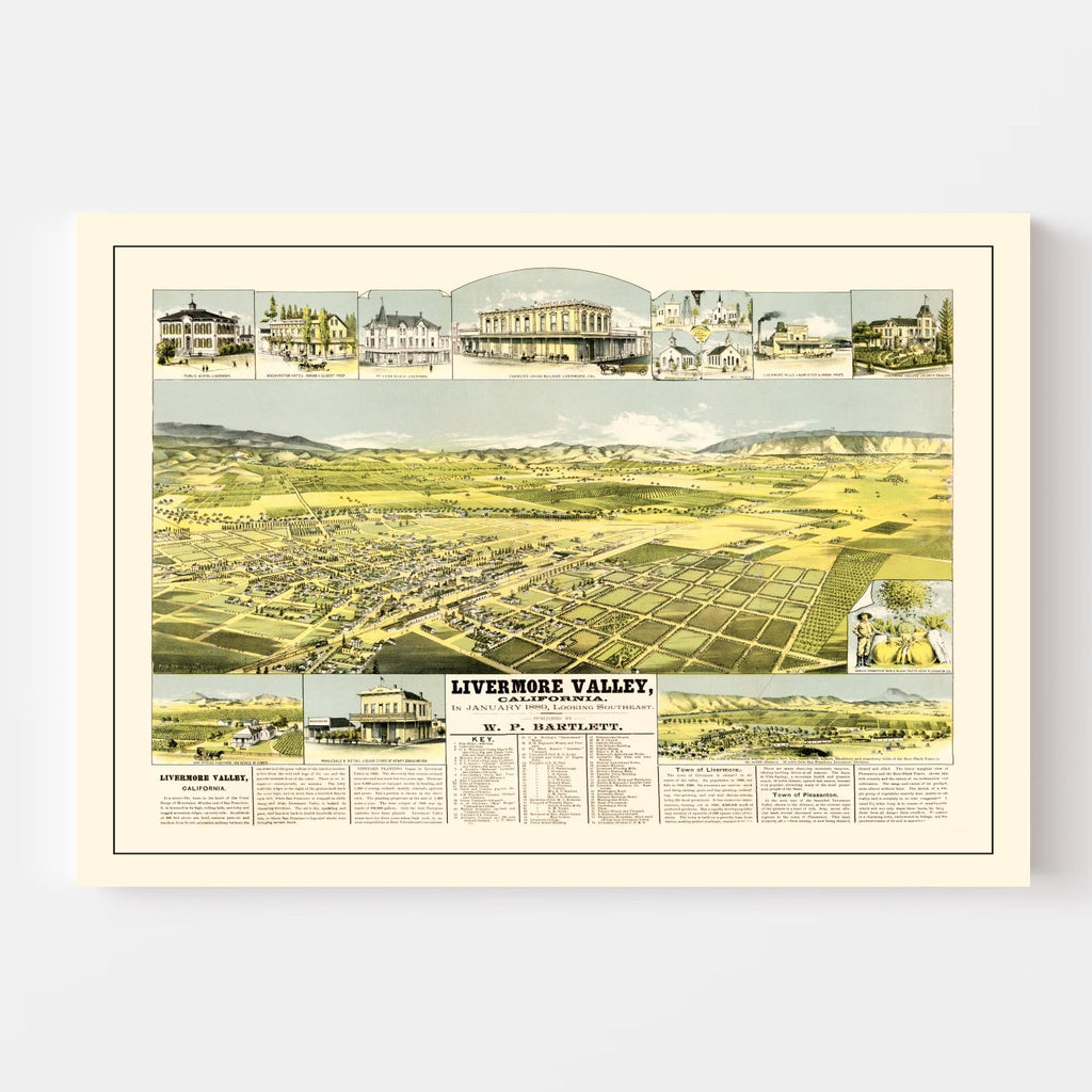 Vintage Map of Livermore Valley, California 1889