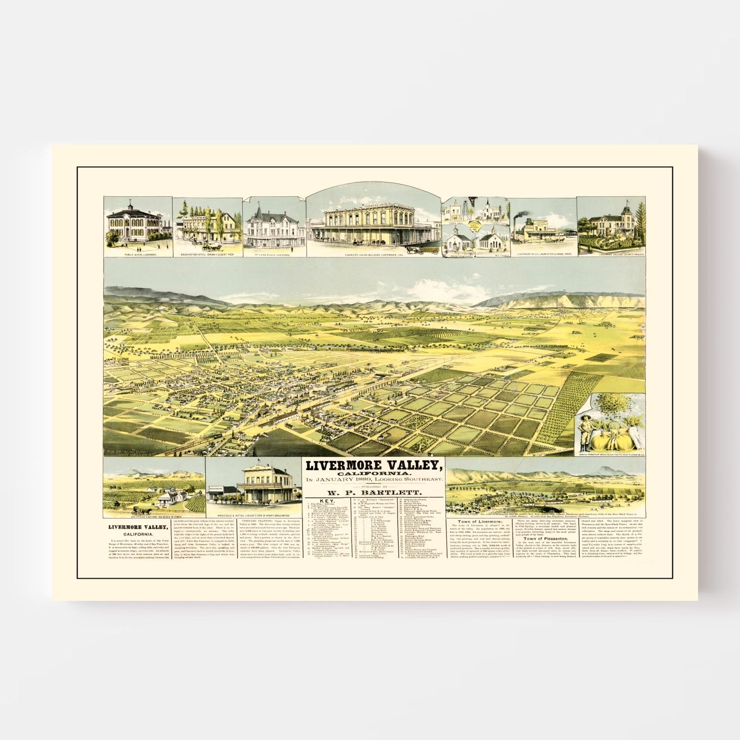 Vintage Map of Livermore Valley, California 1889
