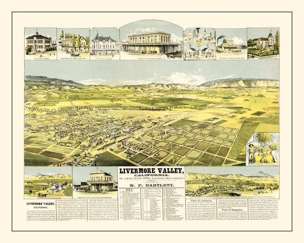 Vintage Map of Livermore Valley, California 1889