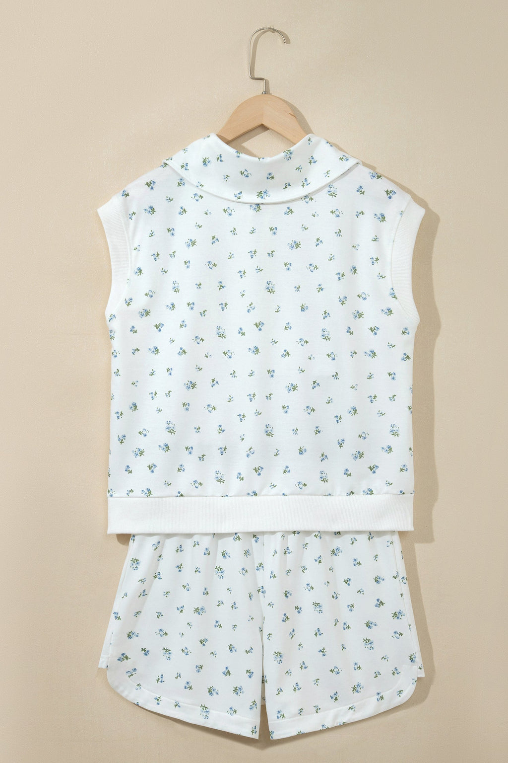 Floral Half Zip Top & Drawstring Shorts Set