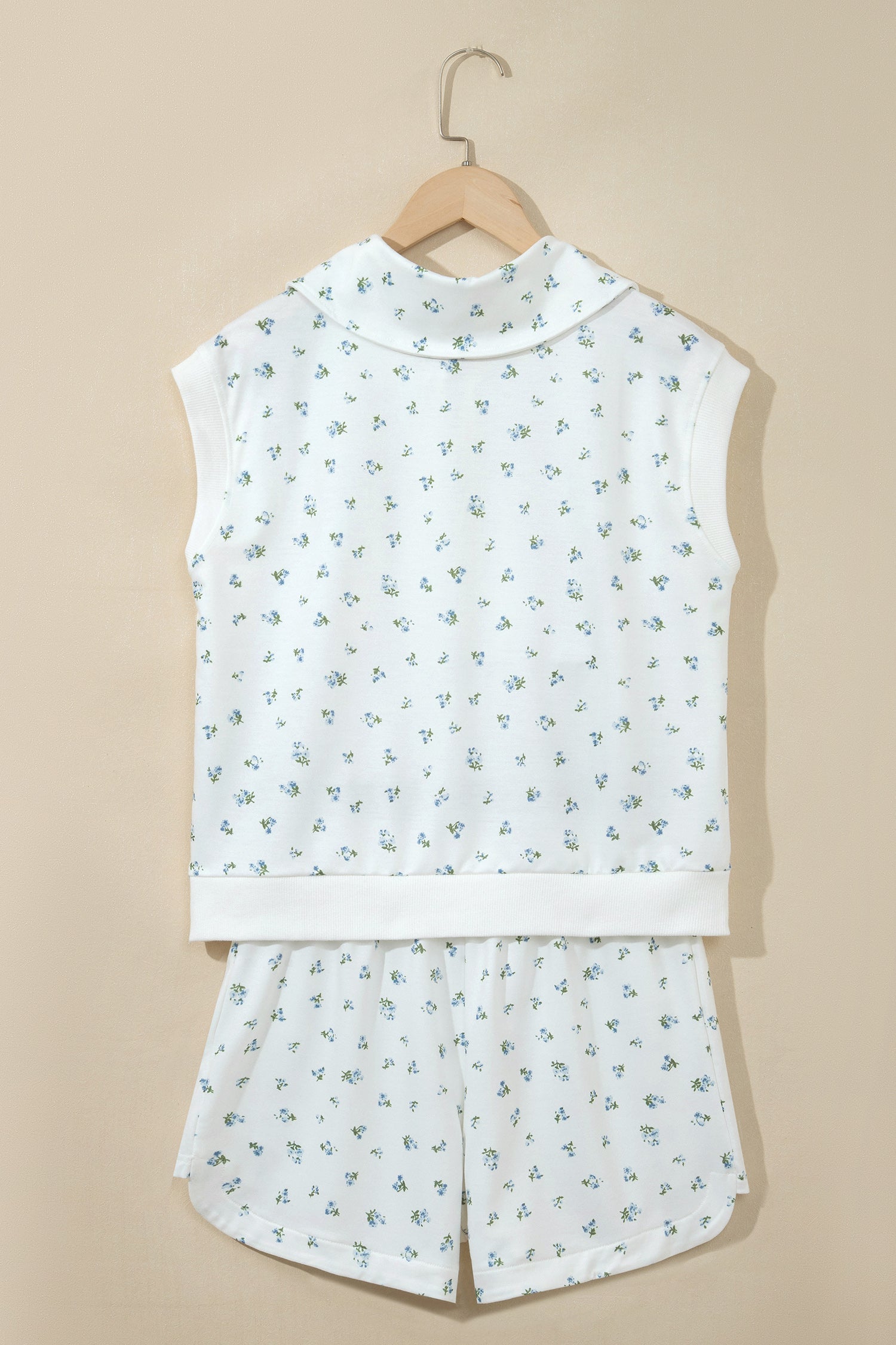 Floral Half Zip Top & Drawstring Shorts Set