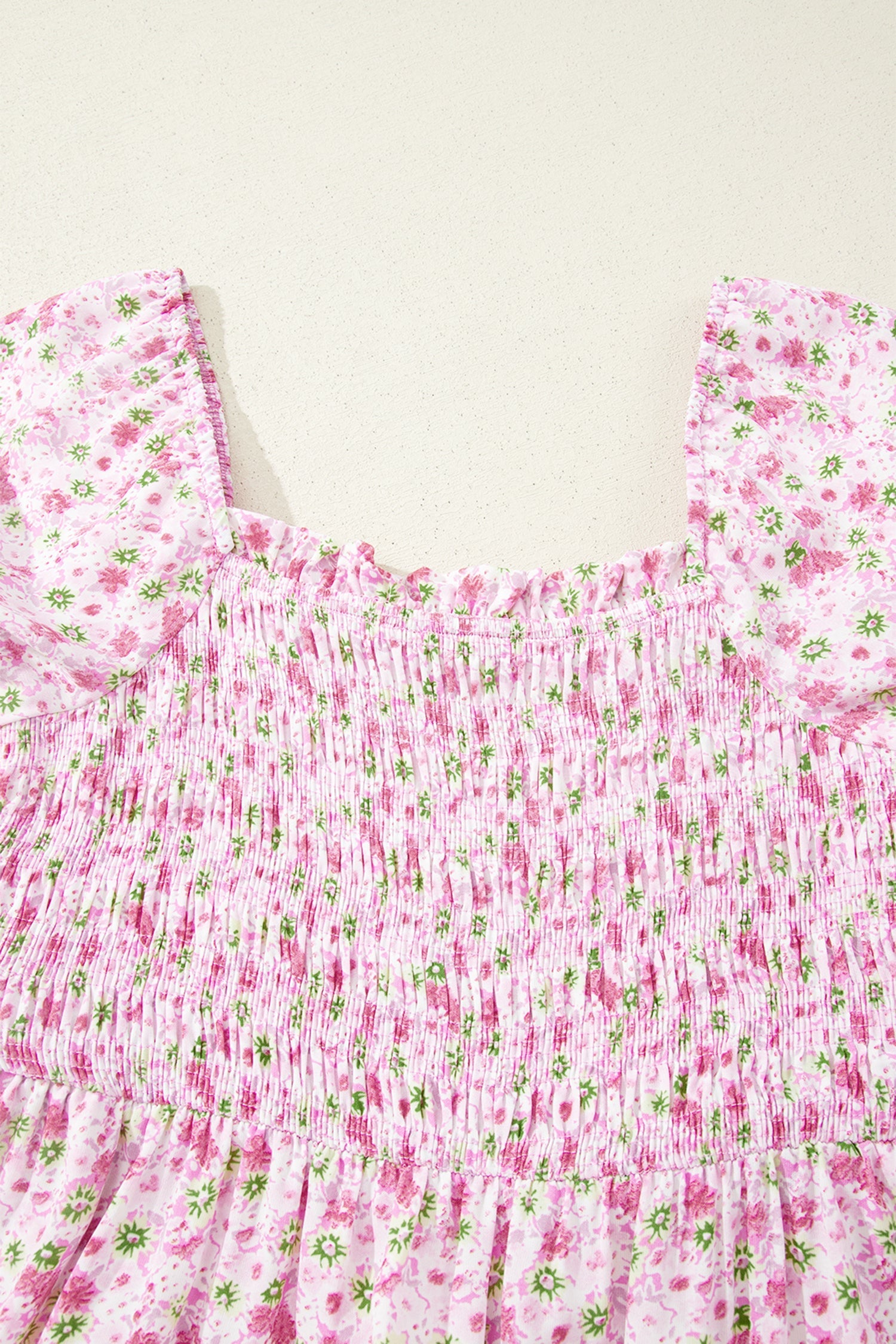 Floral Bubble Sleeve Shirred Waist Maxi Dress
