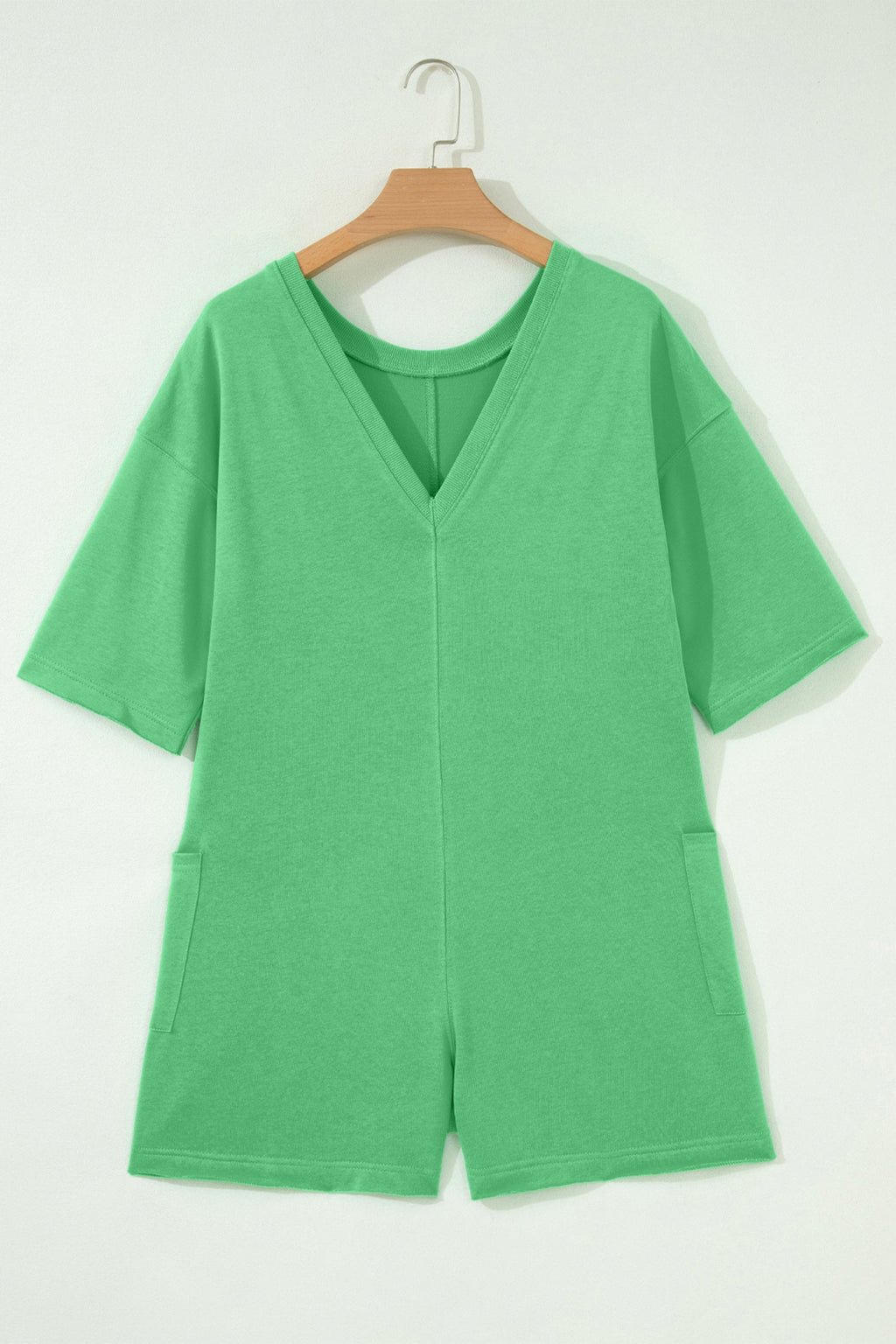 Solid Raw Edge 3/4 Sleeve Pocketed Loose Romper