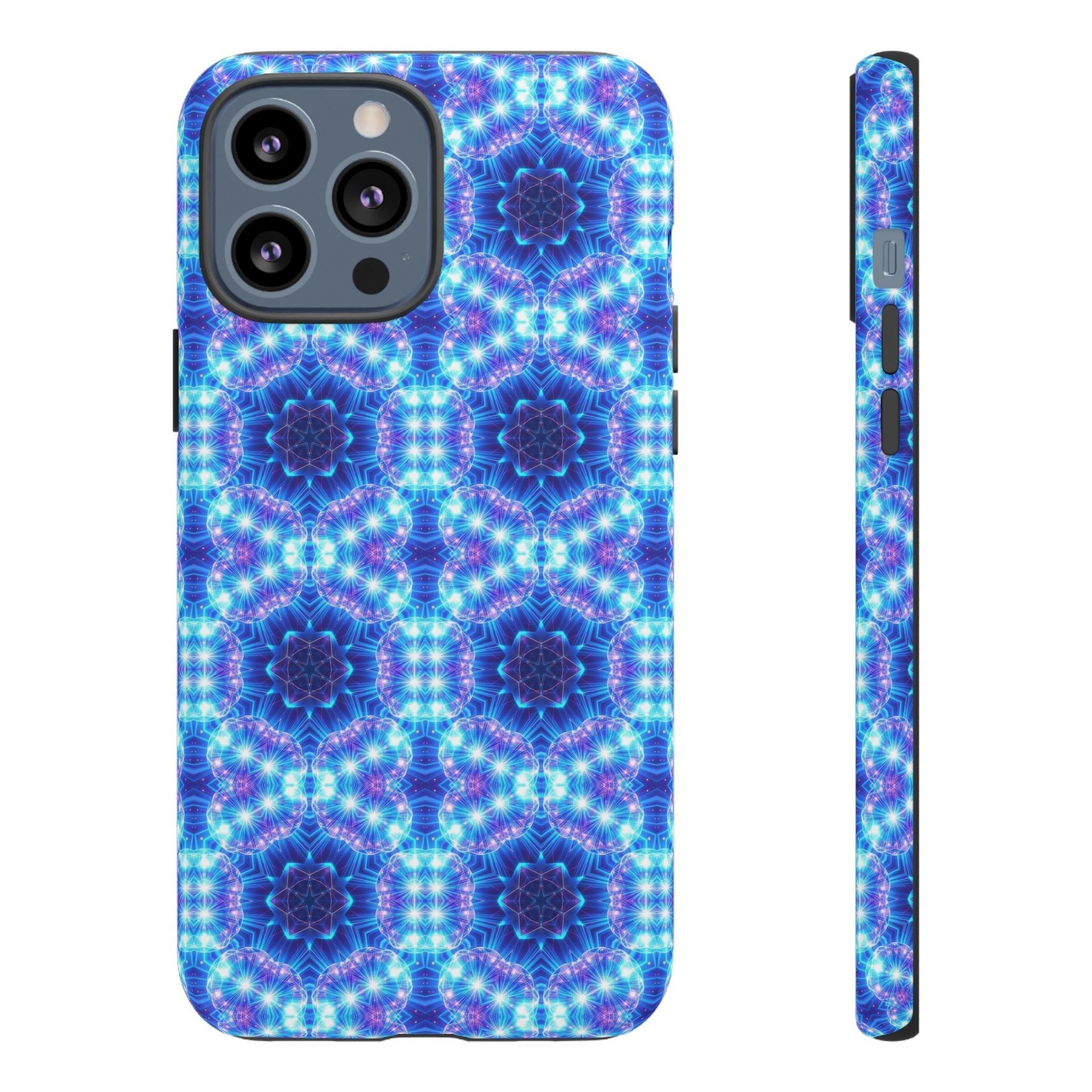 Blue Mandalas with Neon Lights Tough Phone Cases