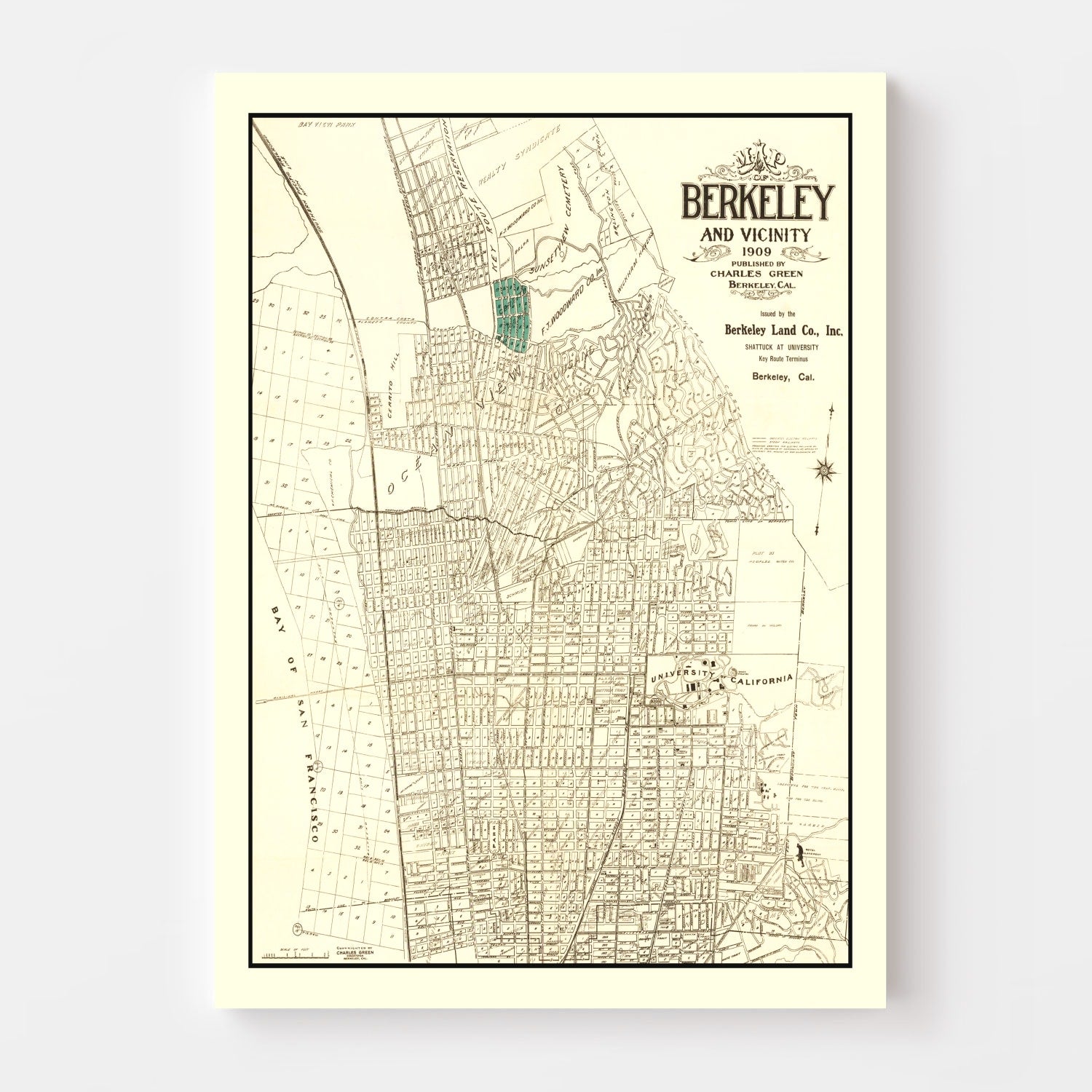 Vintage Map of Berkeley, California 1909