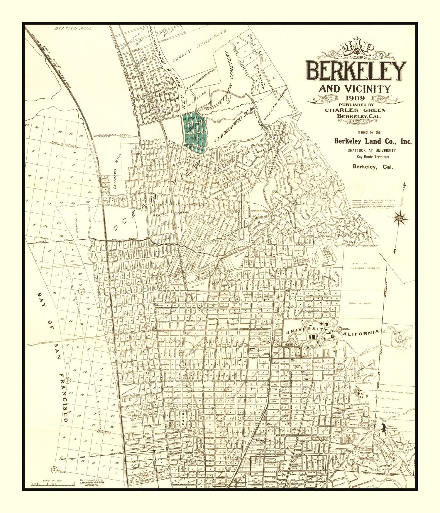 Vintage Map of Berkeley, California 1909