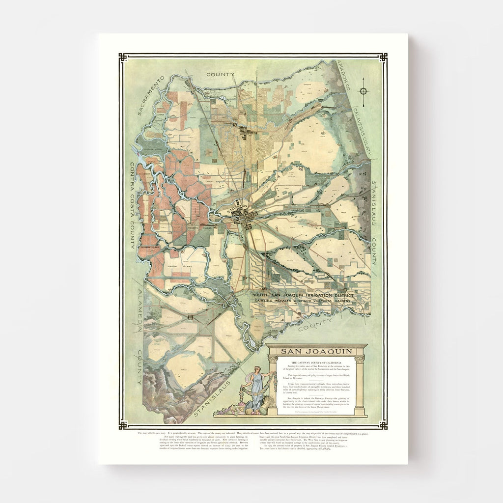 Vintage Map of San Joaquin, California 1910