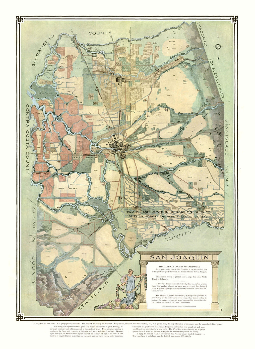 Vintage Map of San Joaquin, California 1910