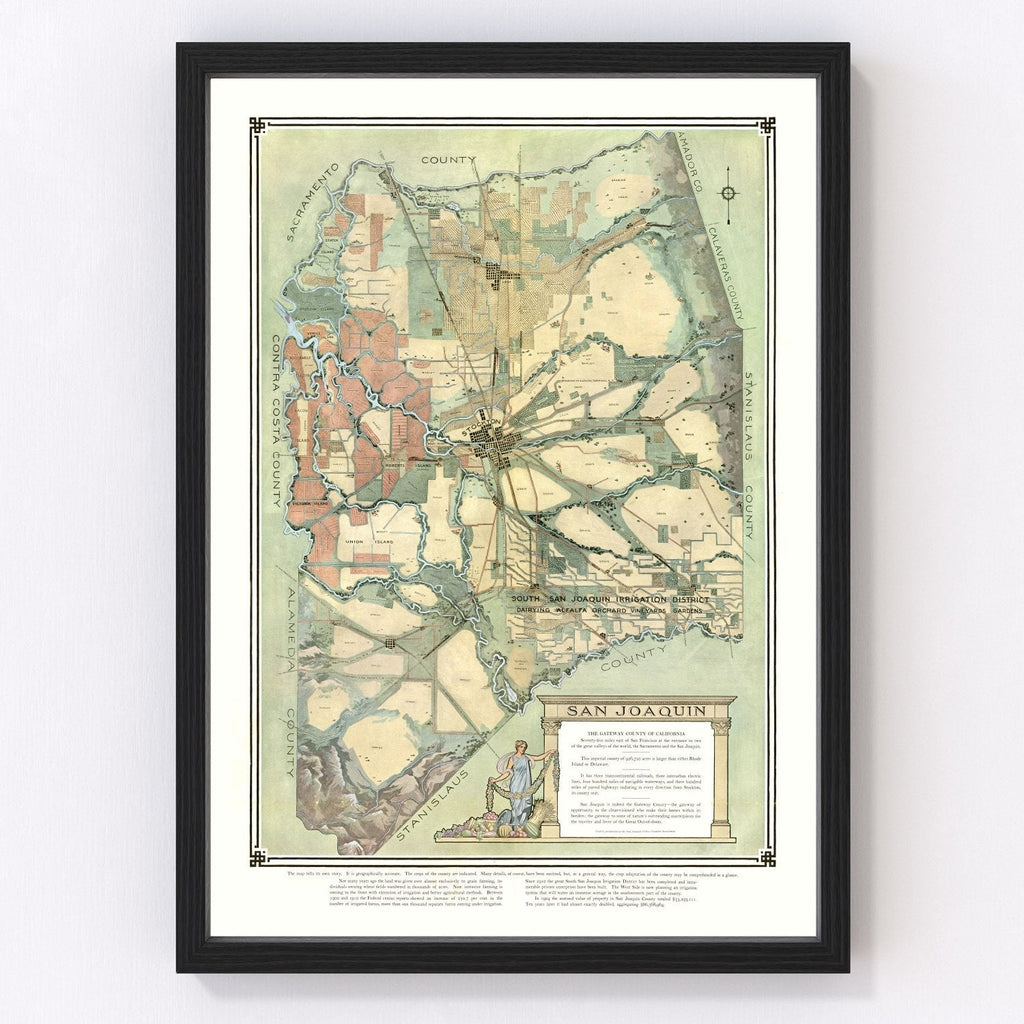 Vintage Map of San Joaquin, California 1910
