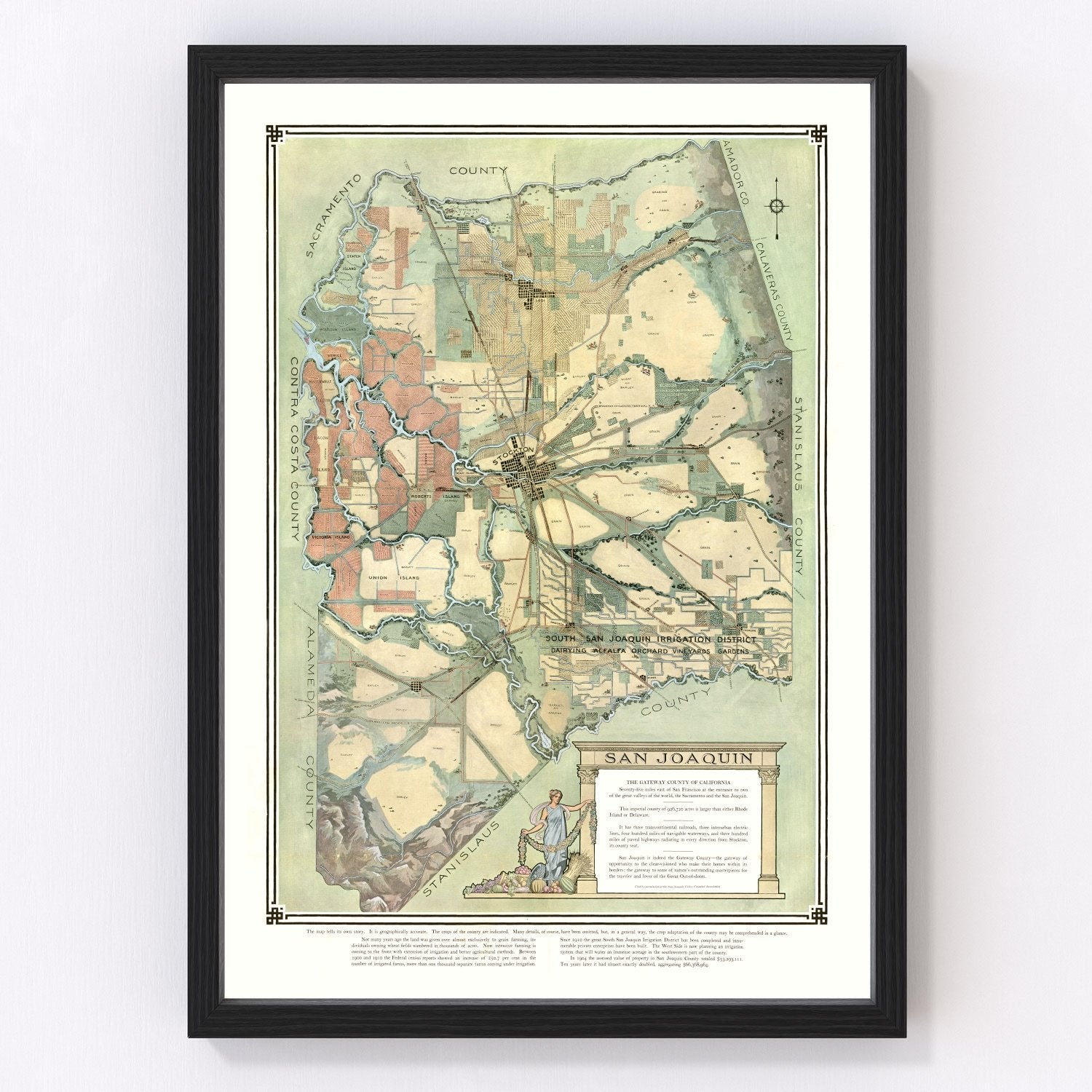 Vintage Map of San Joaquin, California 1910