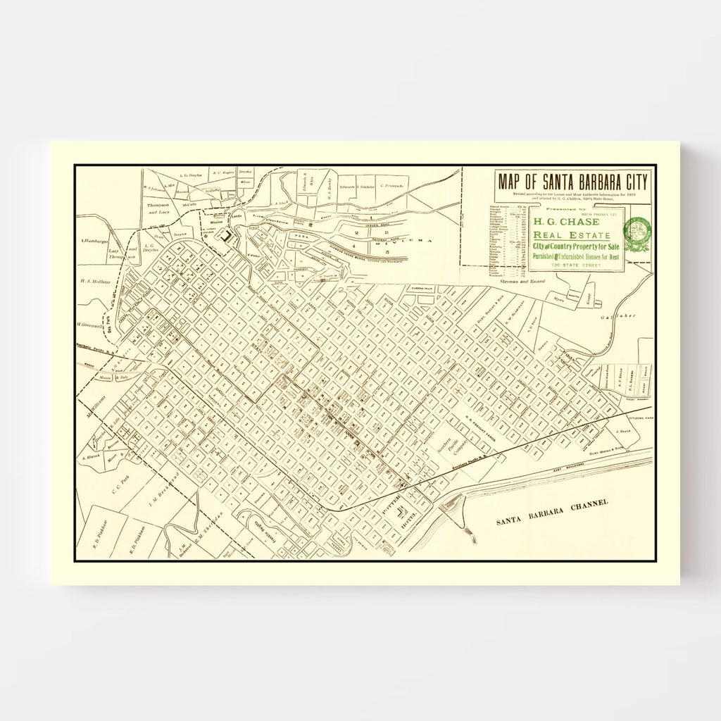 Vintage Map of Santa Barbara, California 1916