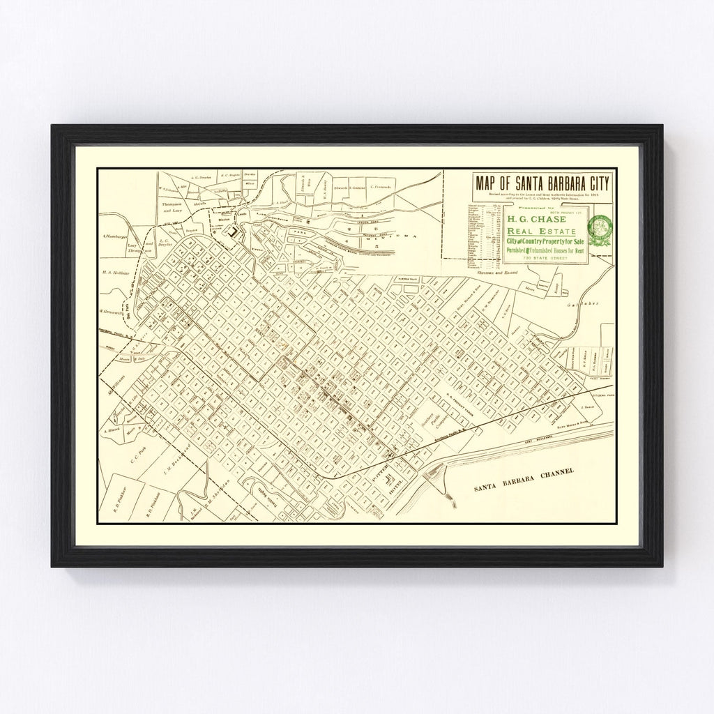 Vintage Map of Santa Barbara, California 1916