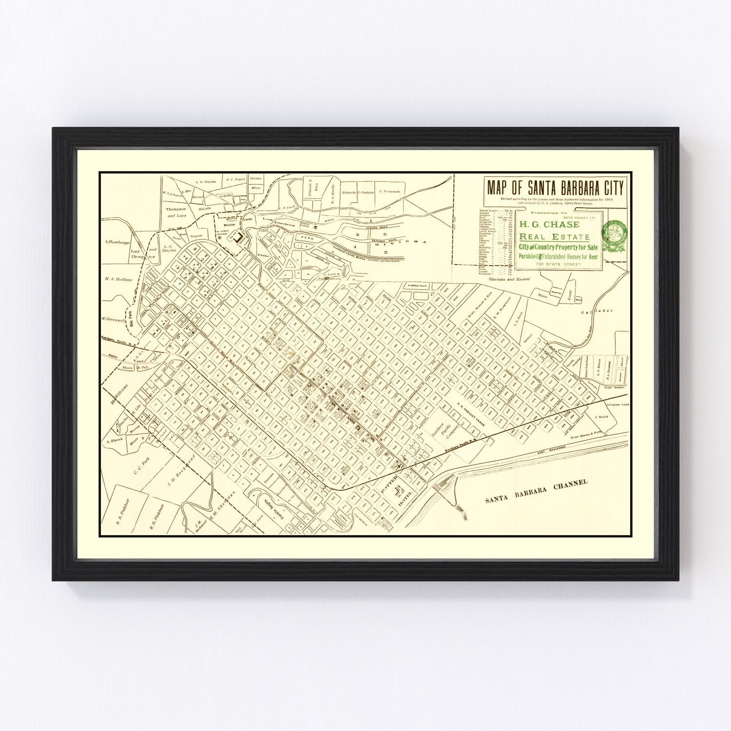 Vintage Map of Santa Barbara, California 1916