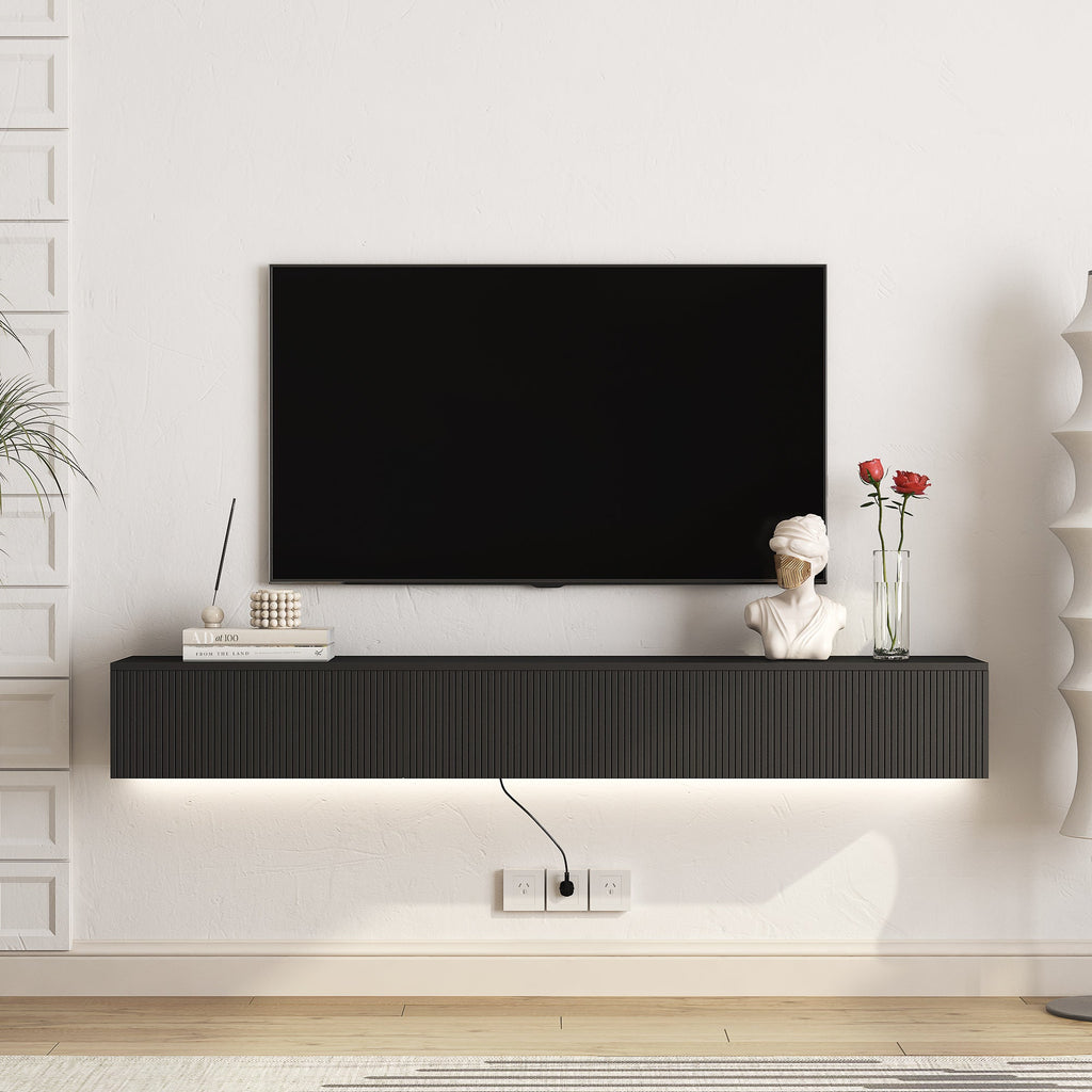 Floating TV Stand Wall Mounted with 16 Color LEDs,69' Modern TV Stand, Floating TV Cabinet Entertainment Center for 55 60 65 Inch TV,Black