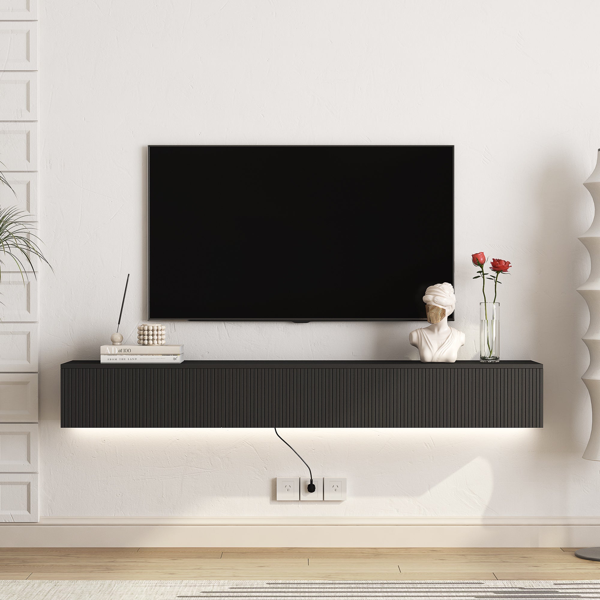 Floating TV Stand Wall Mounted with 16 Color LEDs,69' Modern TV Stand, Floating TV Cabinet Entertainment Center for 55 60 65 Inch TV,Black