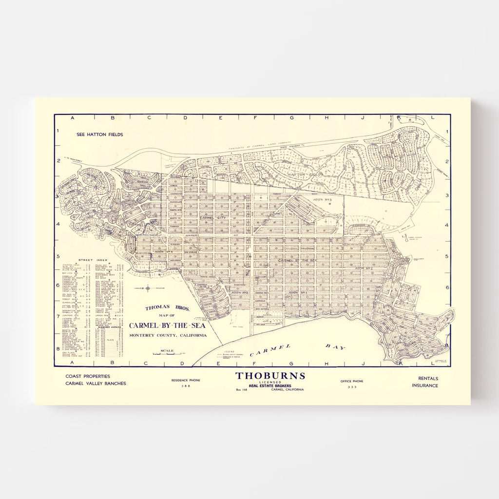 Vintage Map of Carmel-By-The-Sea, California 1920