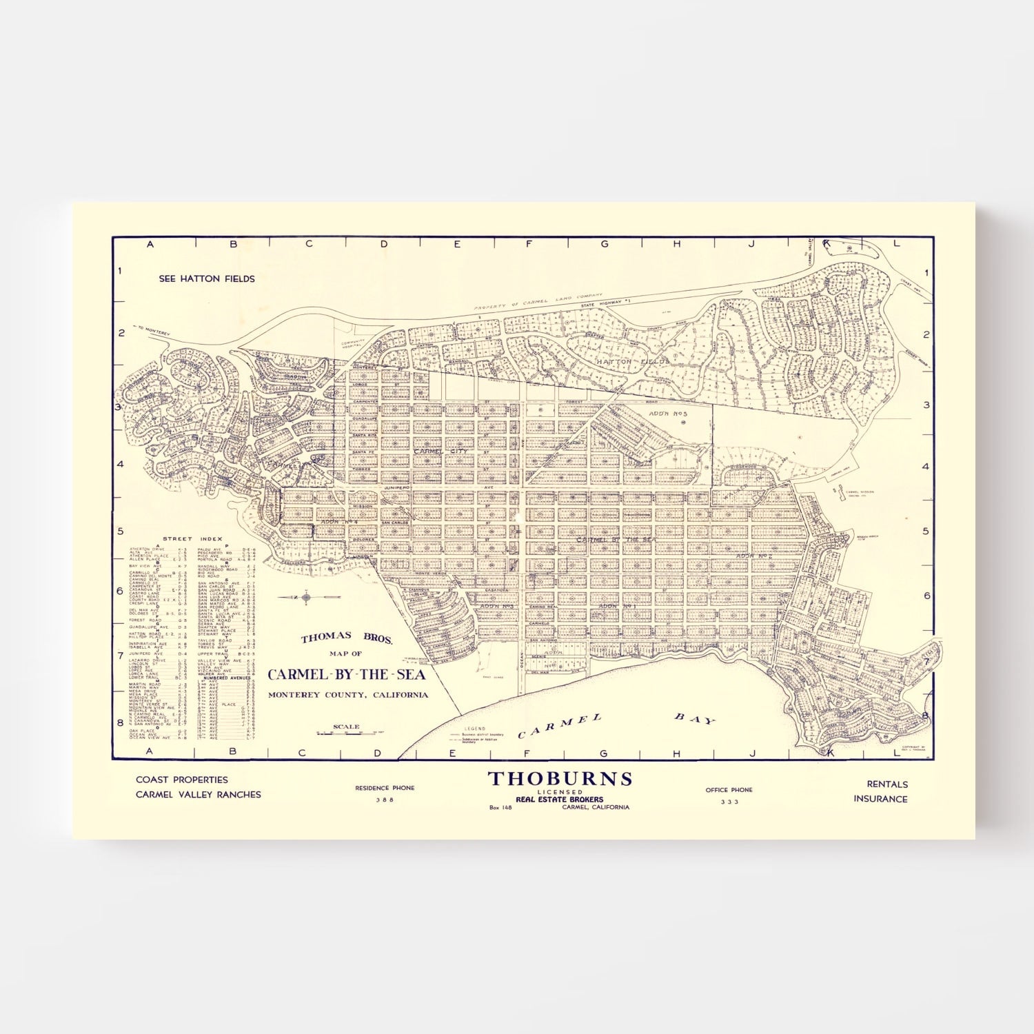 Vintage Map of Carmel-By-The-Sea, California 1920