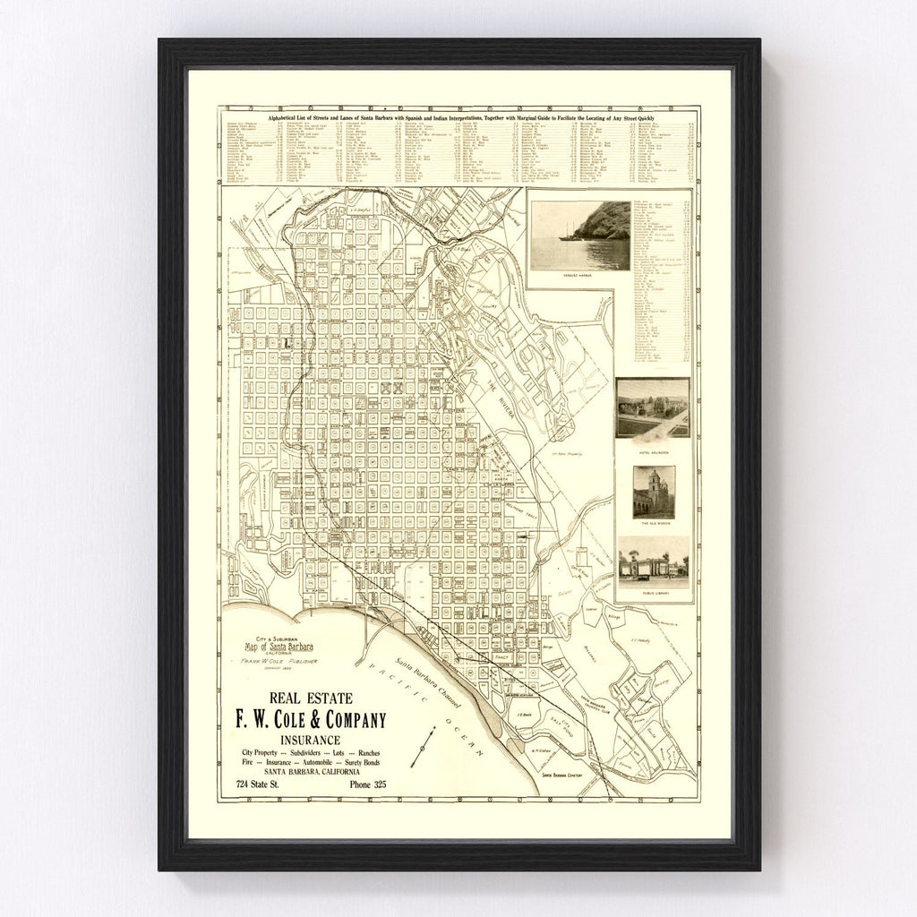 Vintage Map of Santa Barbara, California 1920