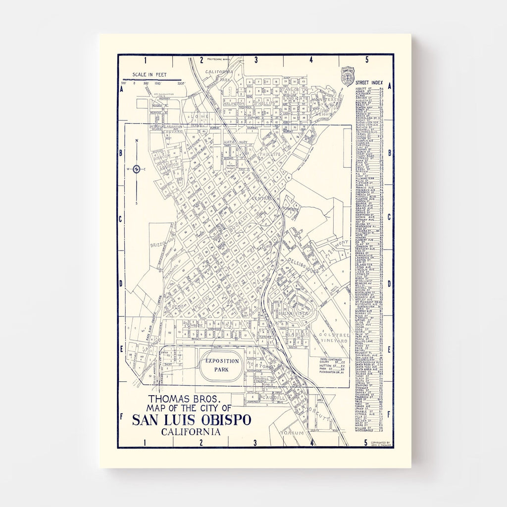Vintage Map of San Luis Obispo, California 1920