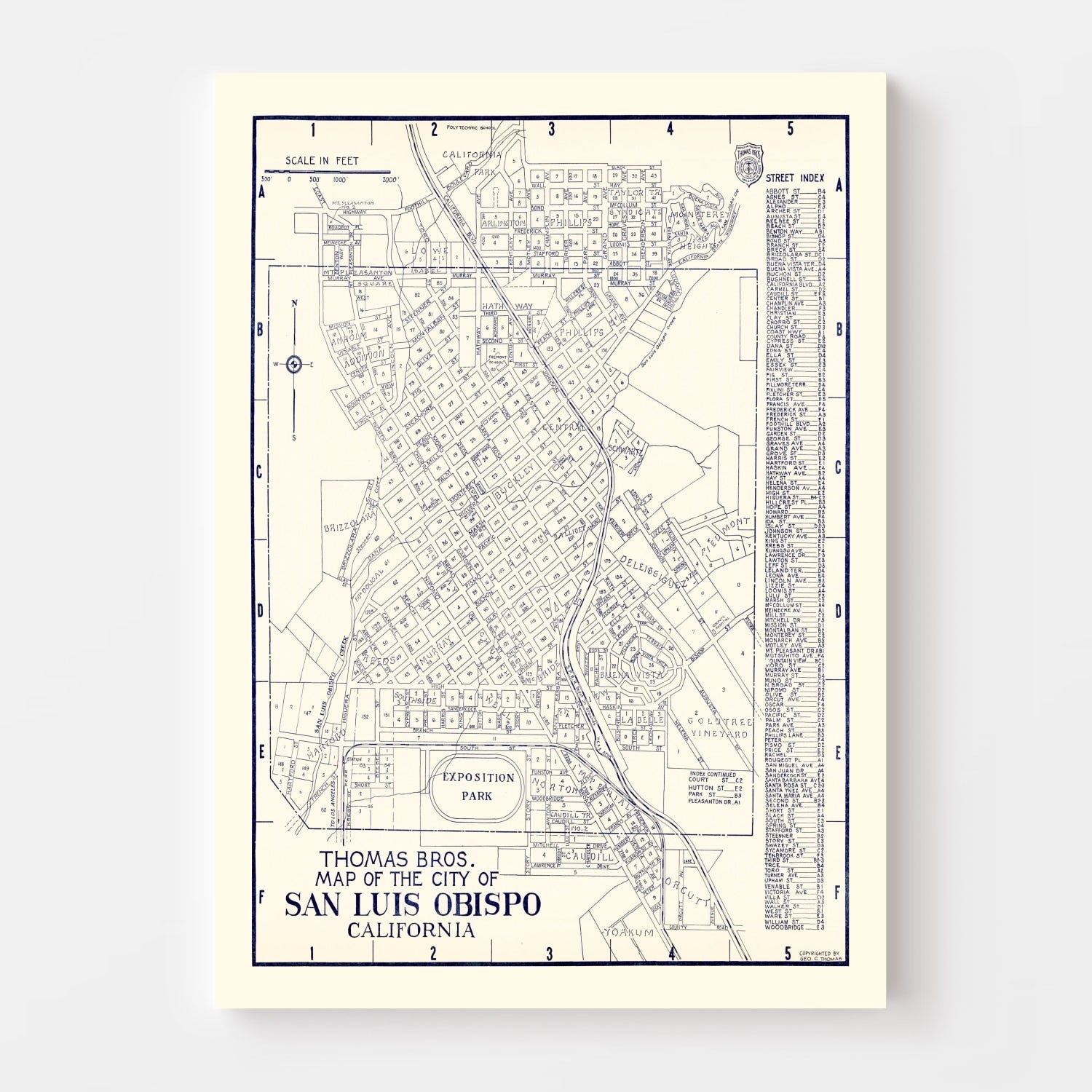 Vintage Map of San Luis Obispo, California 1920