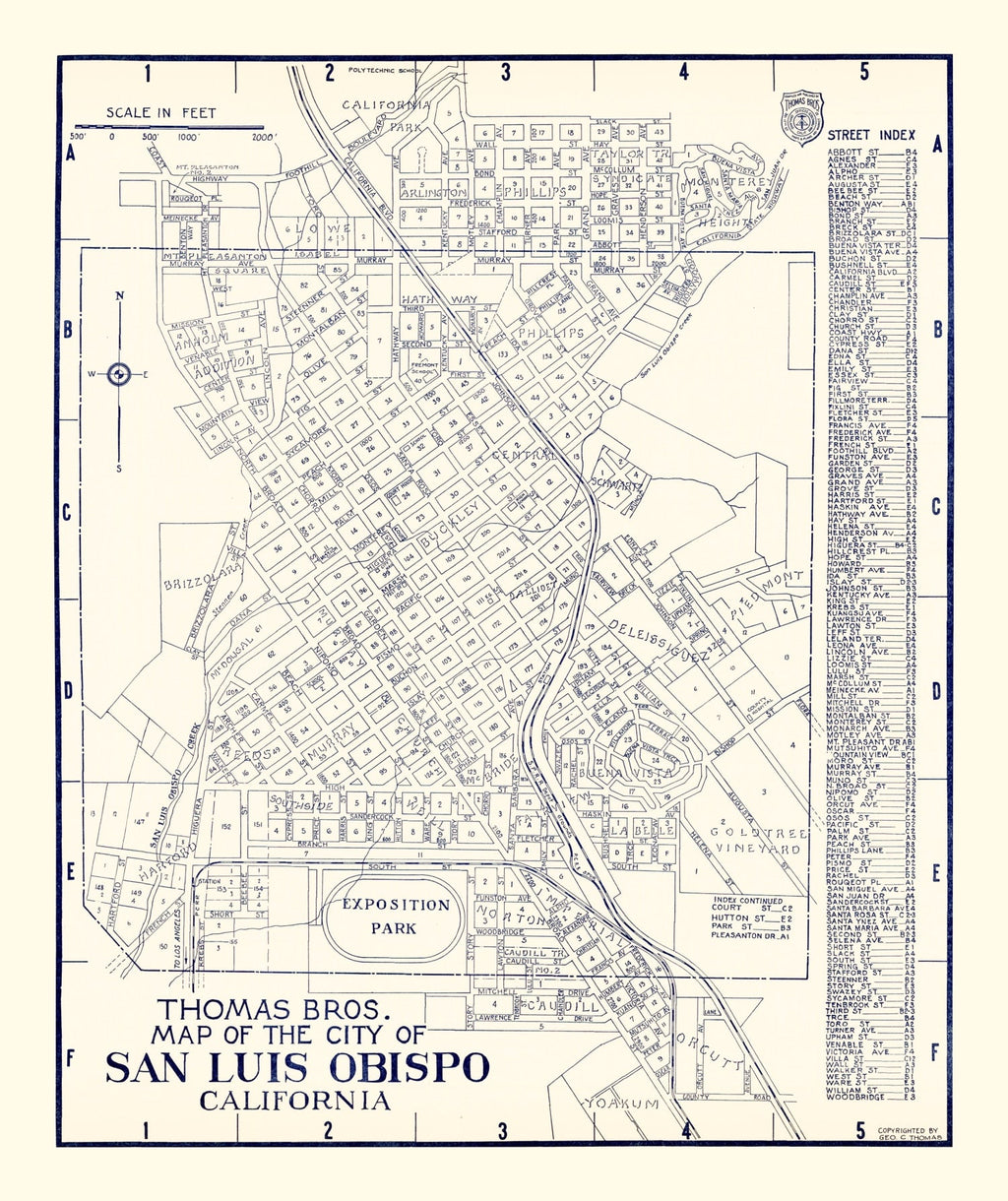 Vintage Map of San Luis Obispo, California 1920