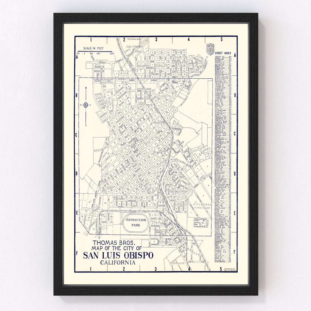 Vintage Map of San Luis Obispo, California 1920