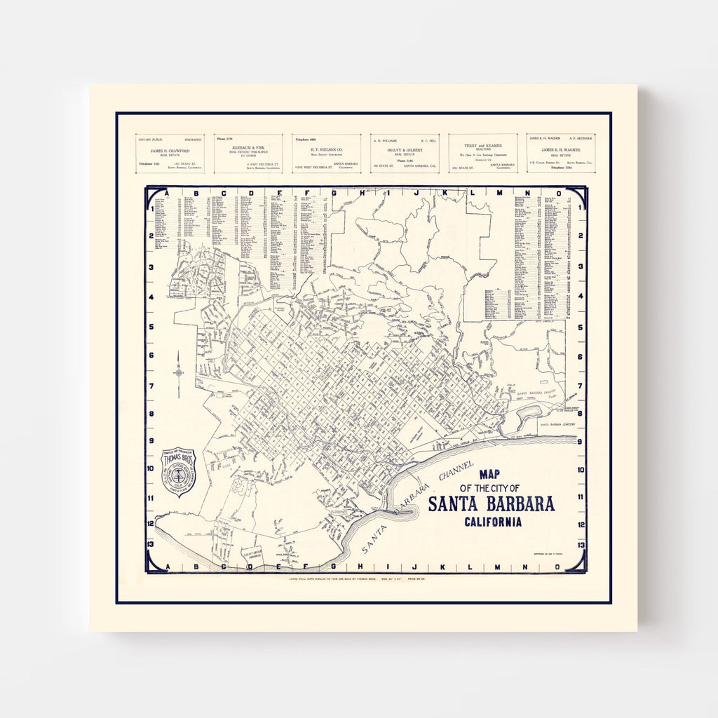 Vintage Map of Santa Barbara, California 1920